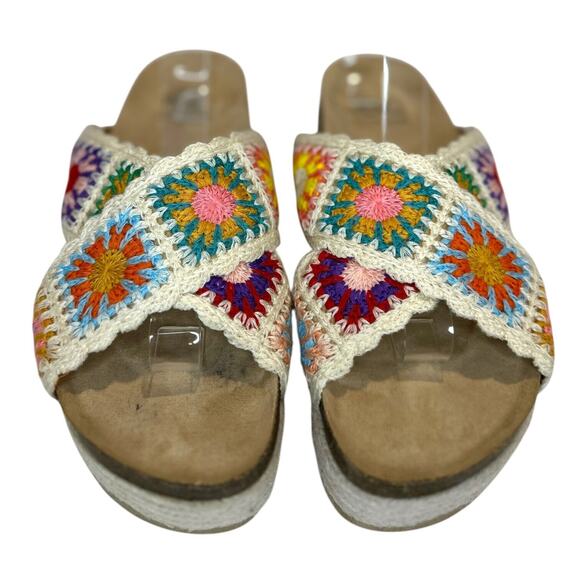Dirty Laundry Floral Boho Knit Crochet Cross Strap Platform Sandals Size 8.5 - Picture 3 of 9